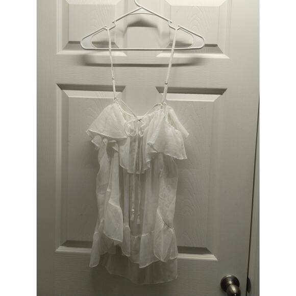 Victoria's Secret NWT Size Large White Metallic Thin Strap Ruffle Nightie Top - Picture 2 of 9